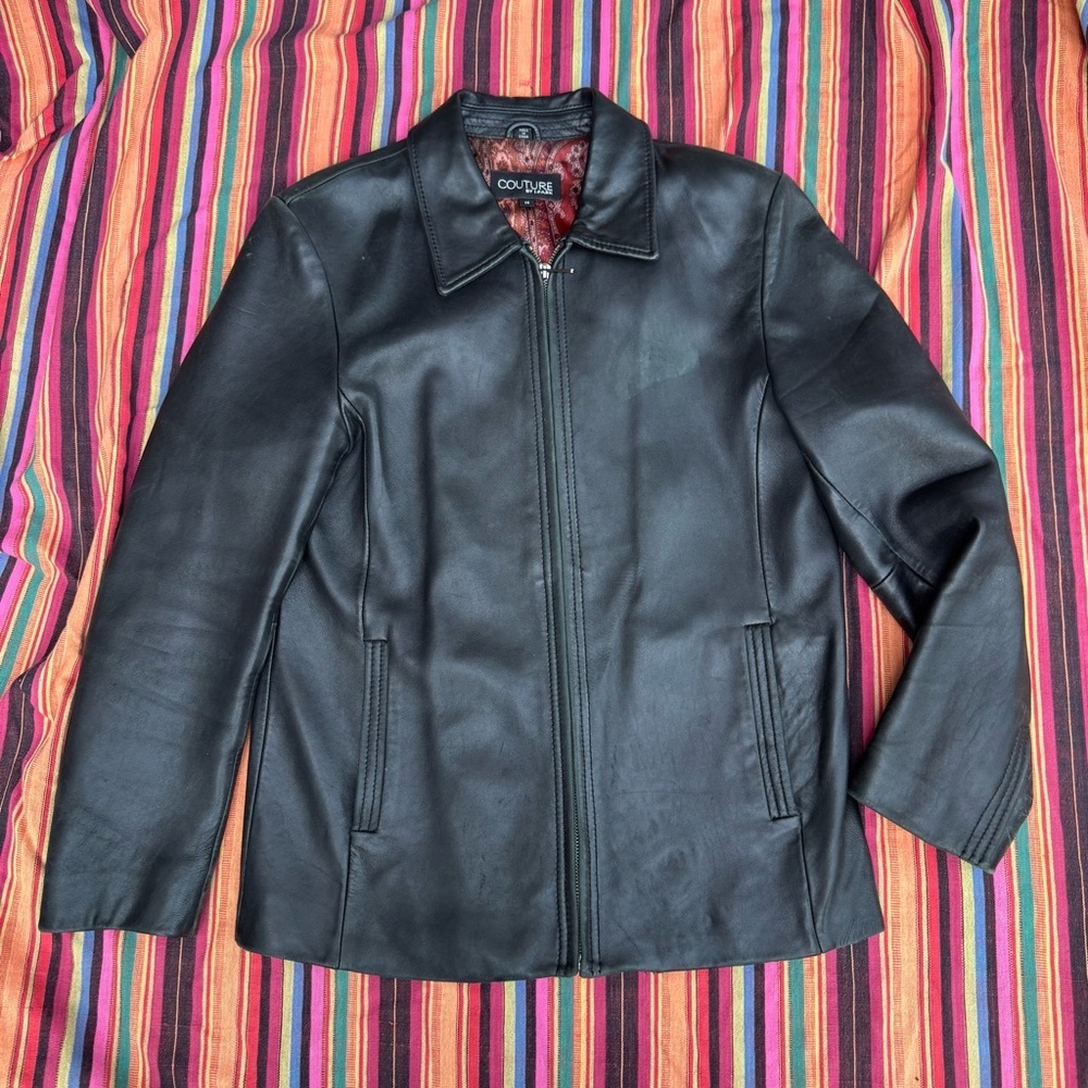VTG Y2k Leather Slim Fit Jacket Black Distressed Worn Patina Coat